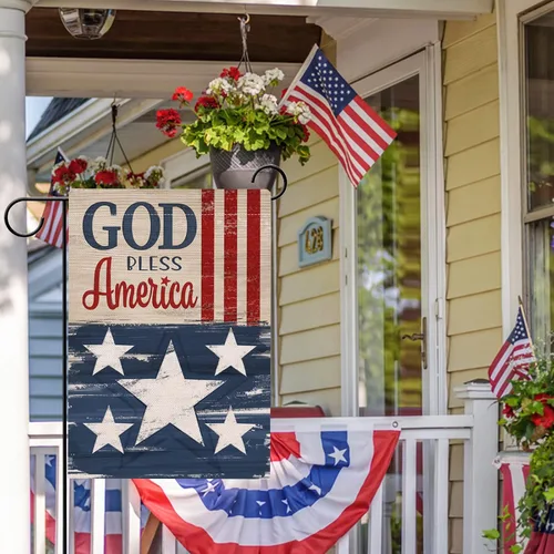 Miniatura 4 de Hzppyz Bandera patriótica de jardín con texto en inglés «God Bless America» del 4 de julio, de doble cara, diseño de estrellas y rayas de Estados