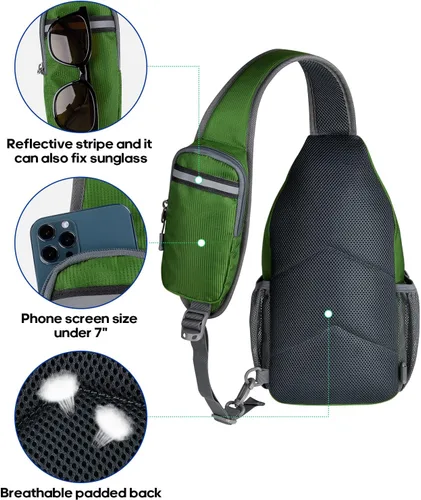 Miniatura 13 de WATERFLY Bolsa pequeña de senderismo: mochila cruzada para el pecho, mochila para hombres y mujeres con correa de hombro agradable a la piel