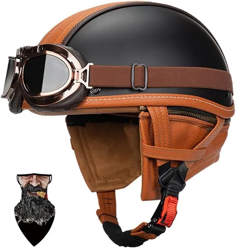 Casco Moto Retro ABS Ligero 22.93 oz DOT Homologado - Medio Casco Jet para Hombre y Mujer con Doble Ventilación, Forro Desmontable y Hebilla Rápida