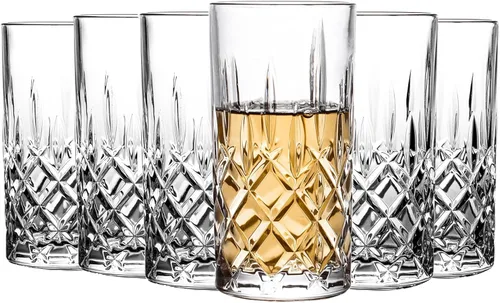 Highball Glasses Collins - Juego de 6 vasos altos de 14 onzas, cristalería para bebidas, agua, cerveza, refrescos