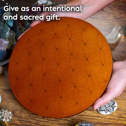 Miniatura 4 de Tablero de rejilla de cristal para piedras, tablero de geometría sagrada de flor de la vida de 10 pulgadas de diámetro, amplifica el poder de tus