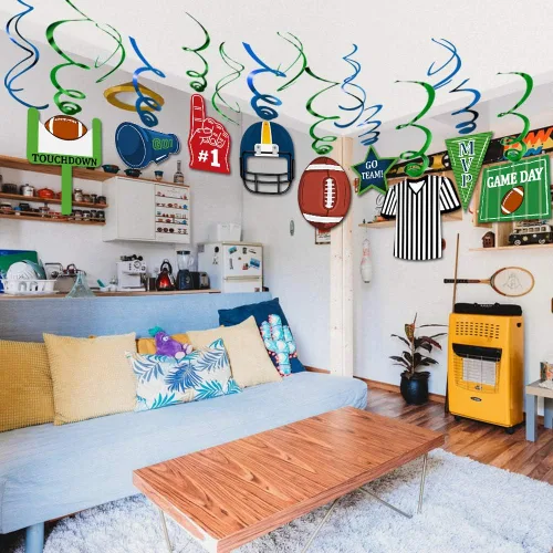 Miniatura 5 de Decoraciones de remolino colgante de fútbol de 36 quilates, decoraciones para el día del juego, suministros de fiesta de día de juego deportivo