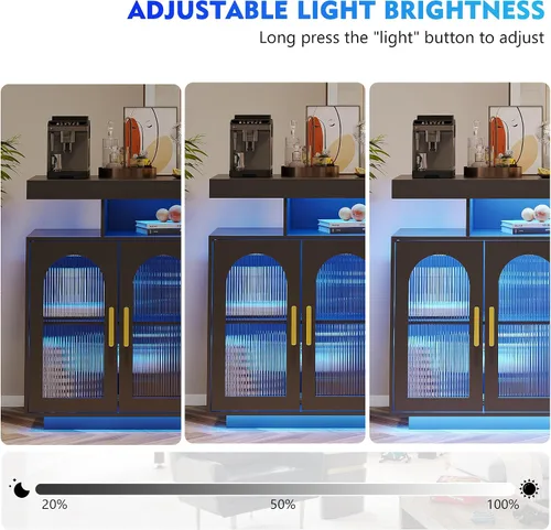 Miniatura 4 de Gabinete de buffet LED con estación de carga inalámbrica de 40 pulgadas, moderna mesa de aparador con RGB 24 colores regulables, estación de barra
