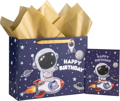 Miniatura 19 de Loveinside Bolsa de regalo de cumpleaños negra con papel de seda para cumpleaños, baby shower, fiesta y más, 13 x 5 x 10 pulgadas, 1 unidad