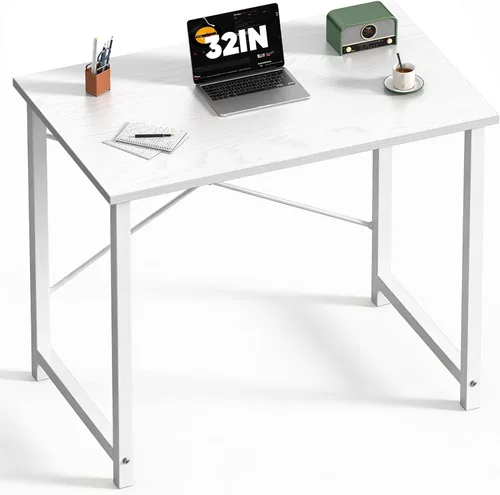 Miniatura 17 de DUMOS Escritorio pequeño para computadora de 31 pulgadas para oficina en casa, escritorios de juegos para dormitorio, mesa de trabajo de estudio