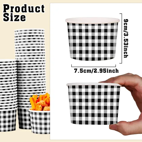 Miniatura 2 de gisgfim 50 tazas de helado, cuencos de aperitivos a cuadros a cuadros, 9 onzas, color blanco y negro, a cuadros, picnic, barbacoa, campamento