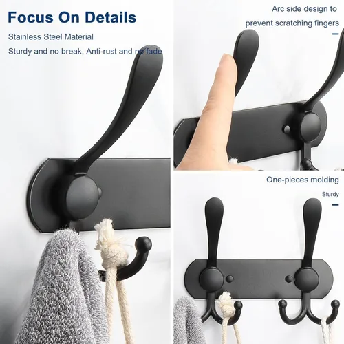 Miniatura 3 de NearMoon Perchero montado en la pared, paquete de 2 ganchos resistentes para toallas de baño, de acero inoxidable, gancho de metal para toallas