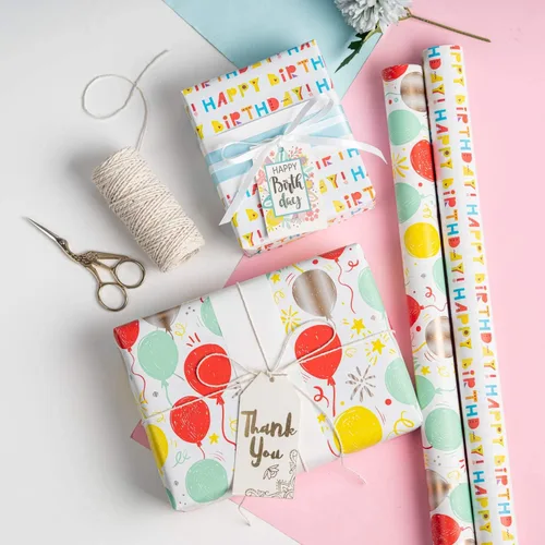 Miniatura 3 de MAYPLUSS rollo de papel de regalo para cumpleaños - mini rollo - 17 pulgadas x 120 pulgadas por rollo - tiras de globo rojo, letras de feliz Feliz