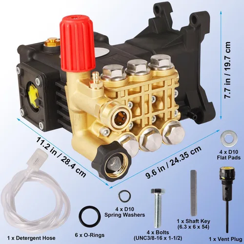 Miniatura 6 de Biswing Bomba para Lavadora a Presión, Eje de 1" Horizontal Émbolo Triple, 4400 PSI Máximo, 4 GPM, Bomba de Transmisión Directa con Descargador