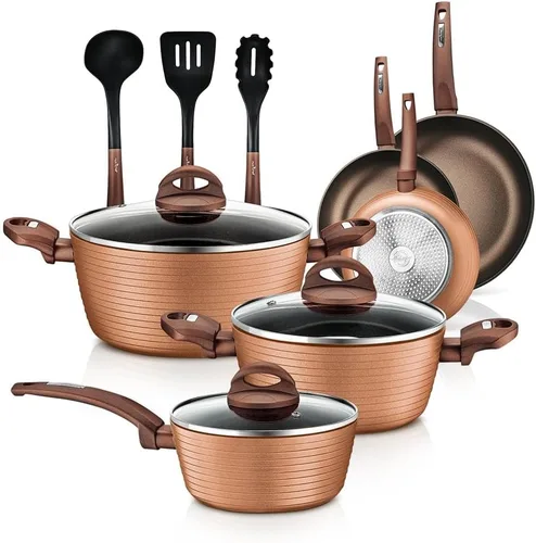 Miniatura 3 de NutriChef Juego de utensilios de cocina antiadherentes anodizados duros de 12 piezas, ollas y sartenes listas para inducción con elegante