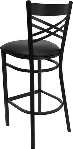 Miniatura 6 de Flash Furniture HERCULES Series Black ''X'' Back Metal Restaurant Barstool - Asiento de vinilo negro Asiento de vinilo negro/marco de metal negro