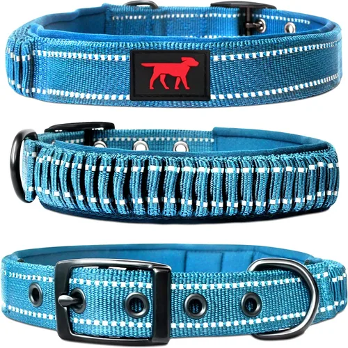 Miniatura 10 de Tuff Pupper Collar de perro resistente con asa Collar de nailon balístico resistente Collar de perro acolchado reflectante con hardware Azul