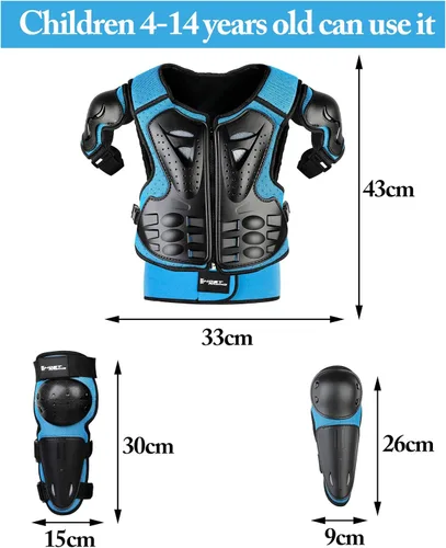 Miniatura 3 de JUSTDOLIFE 5 piezas de equipo de motocross juvenil, chaqueta de protección de armamento de motocicleta, armadura de motocicleta para niños con Azul