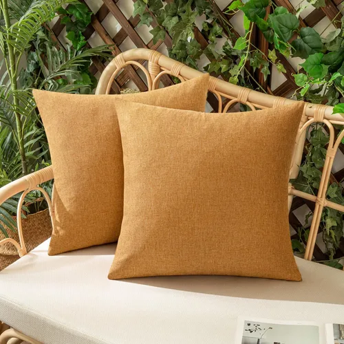 Juego de 2 fundas para cojines de exterior, impermeables, decorativas, de lino, para casa de campo, fundas sólidas para cojines para tienda de