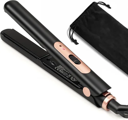 JAETON Plancha plana pequeña de 0.7 pulgadas, mini alisador y rizador 2 en 1, calor 30S, rizador de viaje de doble voltaje, para cabello corto,