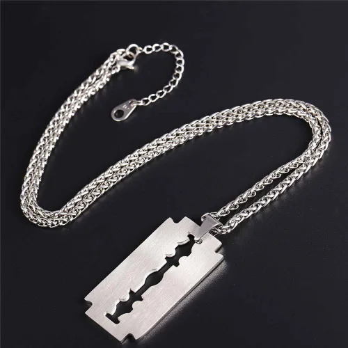 Miniatura 4 de U7 Punk Necklaces Stainless Steel 18K Gold Plated Large Hip Hop DaggerKnifeSwordSteampunk GearLarge Razor Blade Pendant Necklace for Men Women