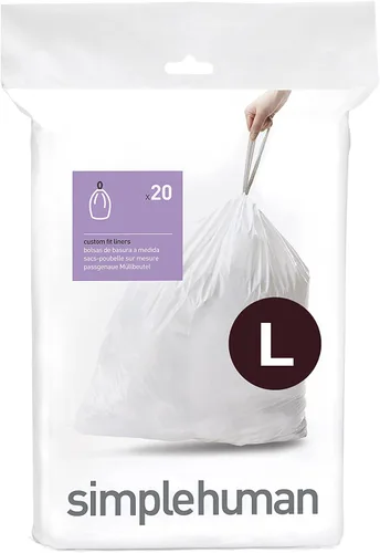 simplehuman Code L Bolsas de basura con cordón ajustable en paquetes con dispensador, 20 unidades, 18 litros / 4.7 galones, color blanco