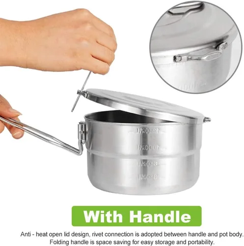 Miniatura 6 de DenpenTEC - Olla de acero inoxidable con tapa y mango plegable, olla Bento de gran capacidad de 1.5 L para acampar y senderismo