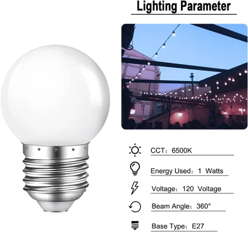 Miniatura 6 de Bombilla de luz nocturna, bombillas LED de 1 W, bombillas G14 G45 E26, bombillas de ahorro de energía, equivalente a 5 W, blanco frío de 6500 K