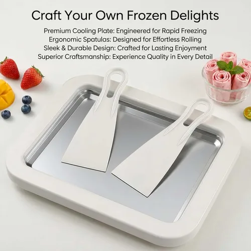 Miniatura 2 de Kit de máquina de helado enrollado, bandeja de rollo de helado con 2 raspadores, no requiere electricidad, placa de congelación de acero inoxidable