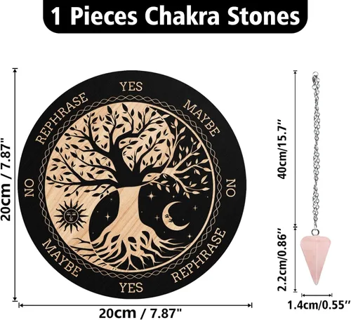 INFUNLY Tablero de péndulo de bruja árbol de la vida, tablero redondo de adivinación de madera de 7.9 pulgadas, tablero de mensajes metafísicos con