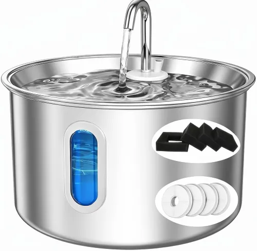Miniatura 9 de Vividorama Fuente de agua para gatos, tapa de acero inoxidable, fuente de agua para mascotas de 3 L/101 onzas, bebedero para perros con bomba