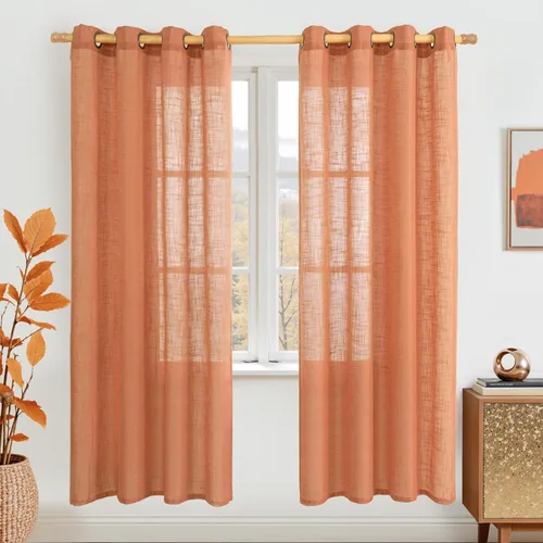 Miniatura 89 de LAMIT Cortinas de lino sintético para dormitorio, paneles filtrantes de luz, cortinas de lino con protección de privacidad con ojales para ventanas
