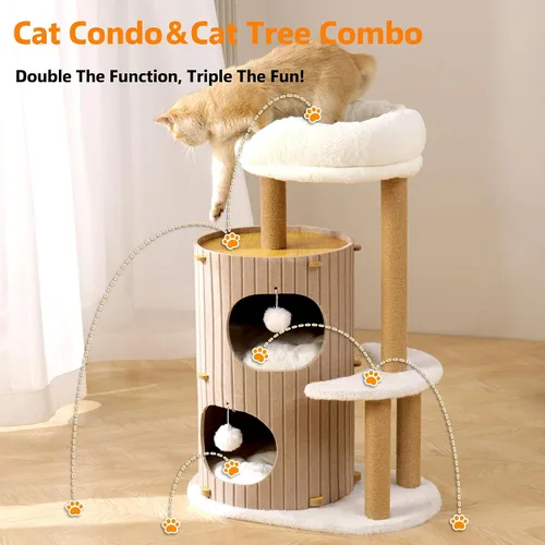 Miniatura 7 de Árbol moderno para gatos de interior para adultos, torre grande de árbol para gatos de 36 pulgadas de alto con postes rascadores, acogedora cueva