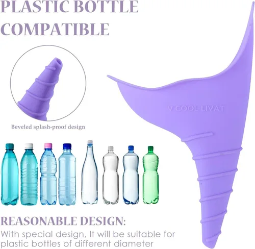 Miniatura 3 de Dispositivo de orina para mujer de viaje, paquete de 2 unidades, reutilizable, de silicona, portátil, embudo para orinar, orina, tazas de orina