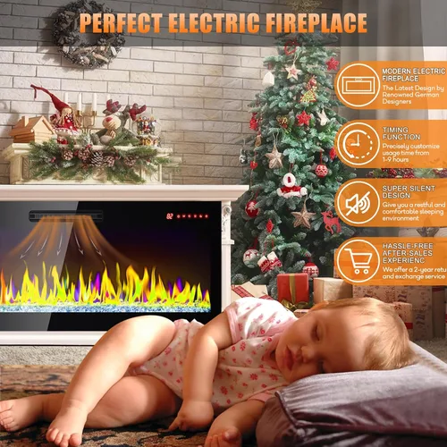 Miniatura 6 de Chimenea eléctrica, 50 pulgadas, empotrada y montada en la pared, calentador eléctrico de 1400 W con controles remotos, 16 colores de llama