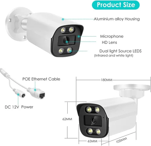 Miniatura 6 de 5MP cámara POE seguridad al aire libre visión nocturna detección de movimiento alarma metal caso IP66 impermeable