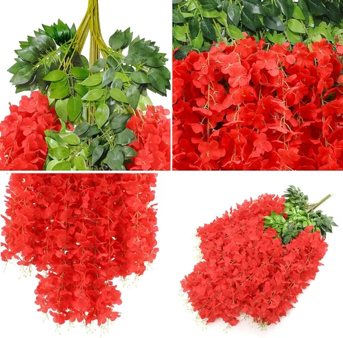 Miniatura 4 de U'Artlines Paquete de 24 (total de 86.4 pies) de imitación de glicina artificial de vid de ratán, guirnalda colgante de flores de seda para Rojo