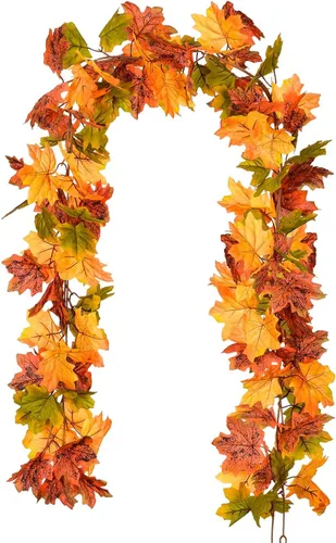 Lvydec - Guirnalda de hojas de arce de otoño, 2 unidades,tiras de 6 pies de follaje otoñal artificial, colorida decoración de otoño para hogar, boda
