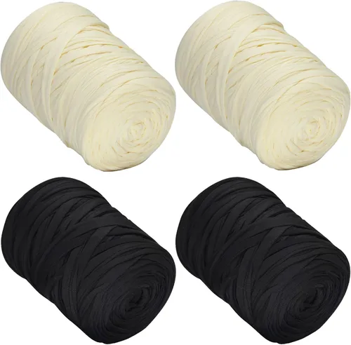 Miniatura 21 de 400g de hilo de tela elástica para tejer con ganchillo para DIY, 119 metros de hilo de espagueti grueso para tejer para proyectos de bolso, cesta