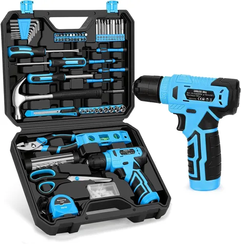 Miniatura 11 de Juego de herramientas de 139 piezas – Kit de herramientas con taladro atornillador inalámbrico de 8V en estuche de almacenamiento ToolBox, juego