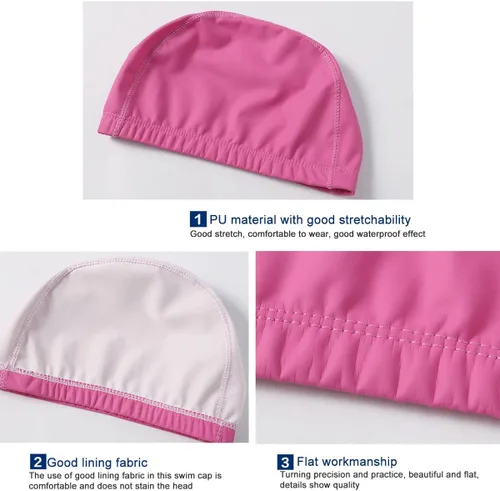 Miniatura 3 de 8 gorras de natación de tela impermeable de poliuretano, gorras de ducha para hombres y mujeres adultos, color aleatorio.