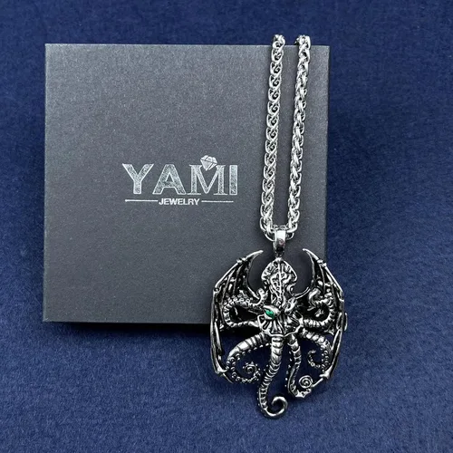 Miniatura 46 de YAMI Collar de alas angulares para hombre, ángel de la guarda, dragón, cuervo, pulpo, collar de anime, collar de acero inoxidable 316
