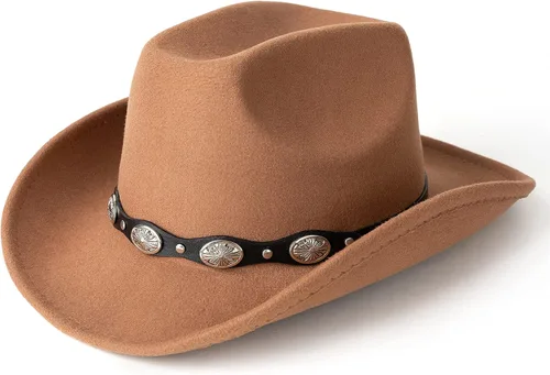 Lisianthus Sombreros de fieltro de ala ancha para hombre y mujer, estilo vaquero occidental, con cinturón