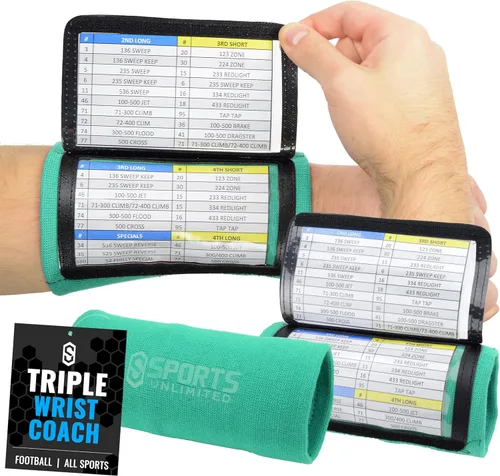 Miniatura 74 de Sports Unlimited Banda Instructora Triple para Adultos, Muñequeras de Fútbol para Jugadas, Muñequeras de Béisbol, Bandas de Brazo QB Negro