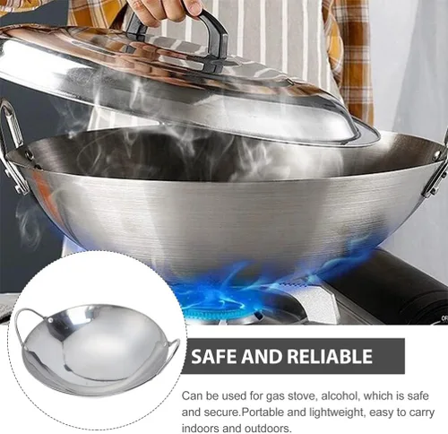 Miniatura 4 de Happyyami Sartén de metal para wok, 2 piezas de acero inoxidable, sartén pequeña con doble mango antiadherente para estufas de gas eléctricas