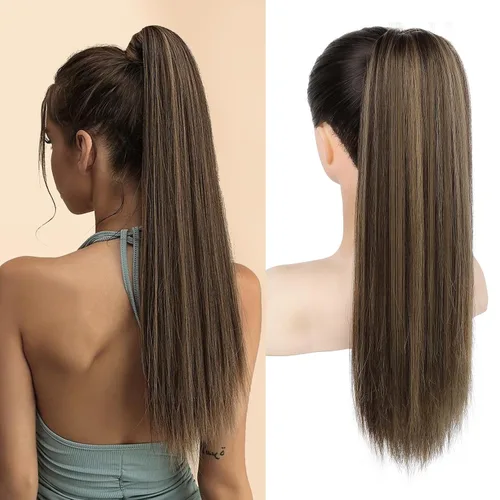 Miniatura 34 de SEIKEA Extensiones de cola de caballo con cordón, larga y recta, cola de caballo falsa, natural, suave, extensiones de cabello sintético resistente