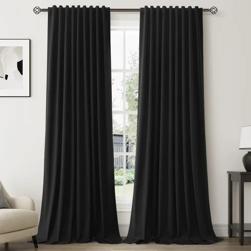 Miniatura 26 de Natural Linen 100% Blackout Curtains for Bedroom 98 Inch Length 2 Panels Set Back Tab Cream Neutral Farmhouse Living Room Darkening Curtain Track