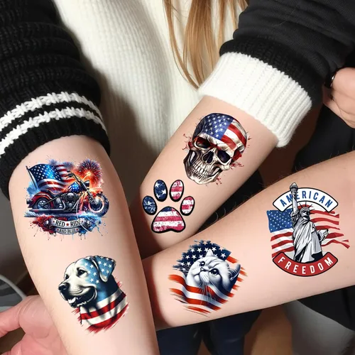 Miniatura 5 de 49 tatuajes patrióticos estadounidenses del 4 de julio, tatuajes temporales del Día de la Independencia, tatuajes temporales rojos, blancos