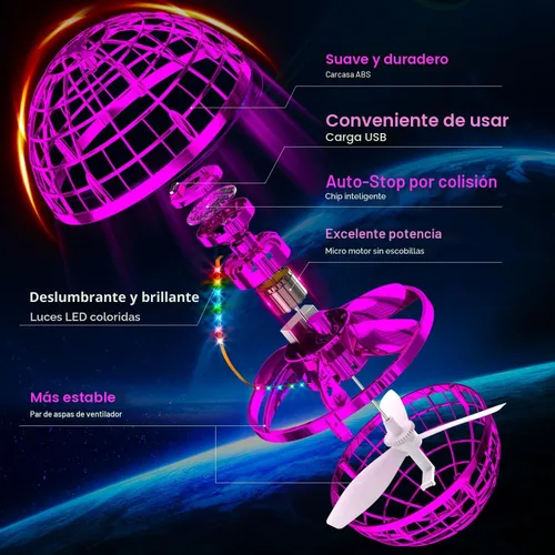Miniatura 2 de Ivtivfu Bola de orbe voladora (rosa, 2025 actualizada) con luces deslumbrantes, giratorio mágico flotante, dron boomerang, globo cósmico flotante