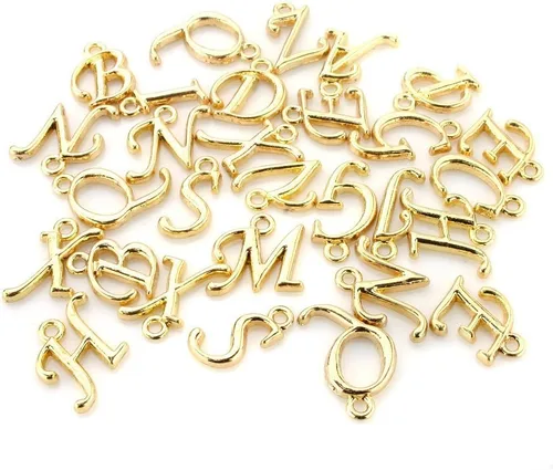 Miniatura 2 de BEADNOVA, dijes de letras del alfabeto para hacer joyas, cuentas de rodio chapadas doradas y plateadas. Letras de la a-z y números del 0-9