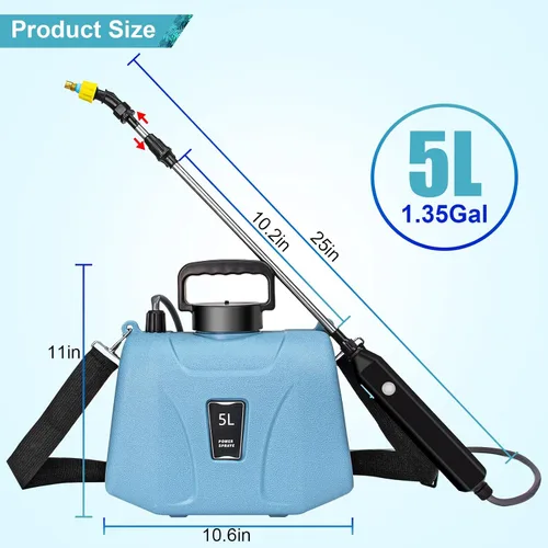 Miniatura 6 de SZHLUX Pulverizador a batería de 1.35 galones, pulverizador eléctrico mejorado con mango USB, varita telescópica, 3 boquillas de niebla y correa