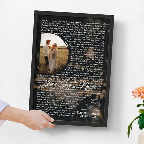 Miniatura 5 de H-DEWALL póster personalizable con foto y letra de canción, regalo para él, lienzo con marco, adorno vintage para sala de estar