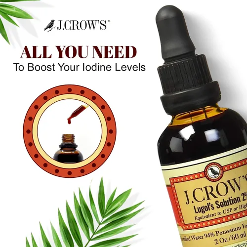 Miniatura 6 de J.CROW'S® Solución de Lugol de Yodo 2% 2 oz (2 Botellas) – Líquido Premium de Yodo y Yoduro de Potasio, Extracto Natural de Salmuera Libre de Gluten
