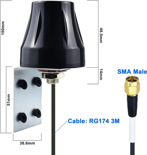 Miniatura 3 de Antena SMA impermeable 4G LTE mejorada para montaje en pared al aire libre, cable moldeado resistente de 10 pies para SPYPOINT Cell Link/Link Micro