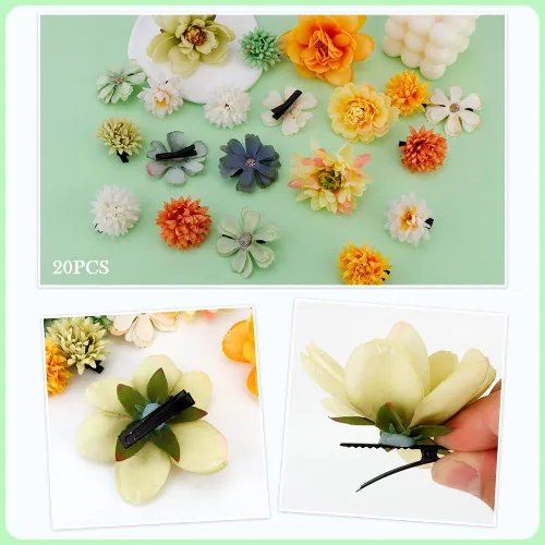 Miniatura 5 de Ahoney 20 pinzas para el cabello con flores tropicales para mujeres y niñas, pasadores de pelo de flores artificiales hawaianas, horquillas de gasa